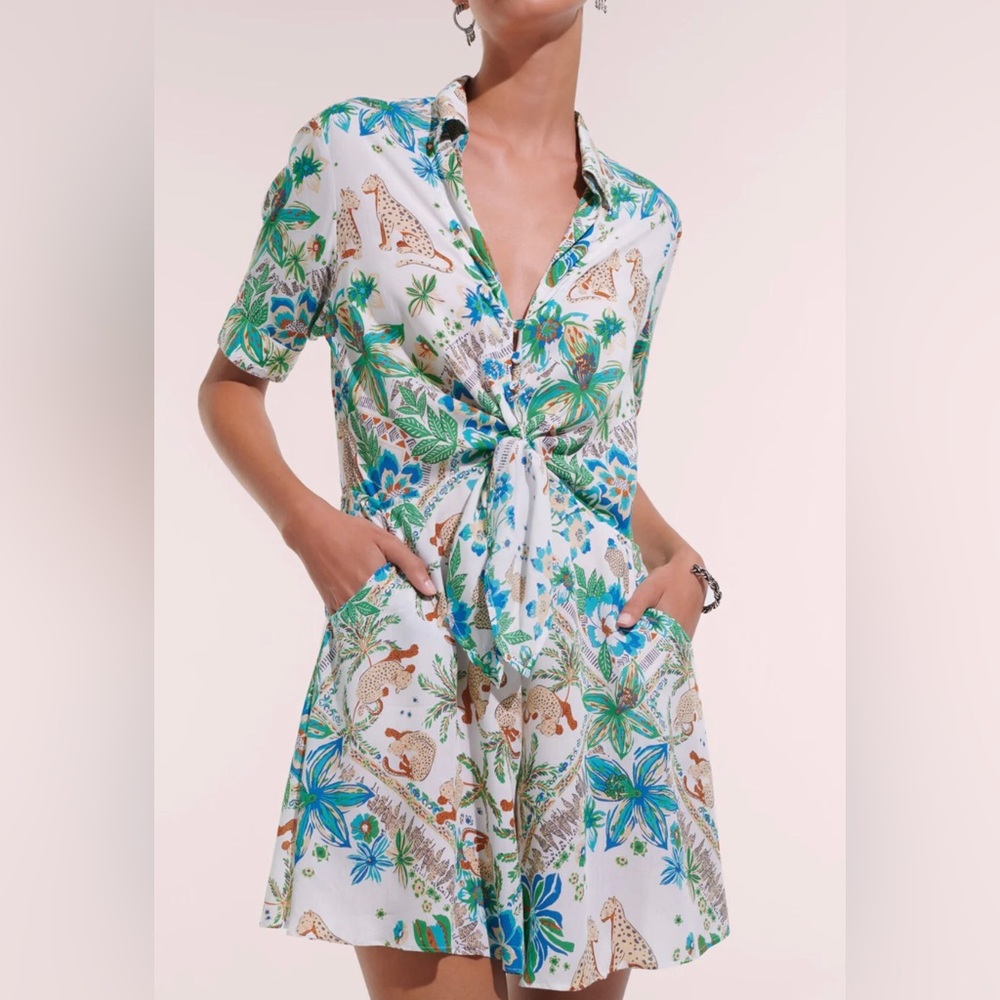 Poupette St. Barth White and Blue Jungle Print Romper